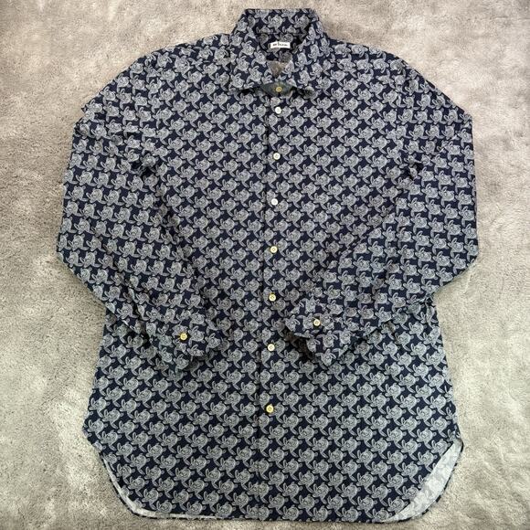 Kiton Other - Kiton NWOT Men's Black White Turtle‎ Print 100% Cotton Button Down Shirt Sz 45